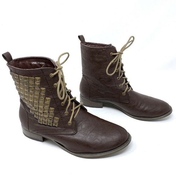 Forever 21 Shoes - Forever 21 Brown Gold Studded Leather Combat Boots